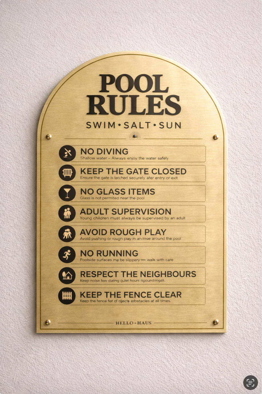 Designer Metallic Pool Safety Signs