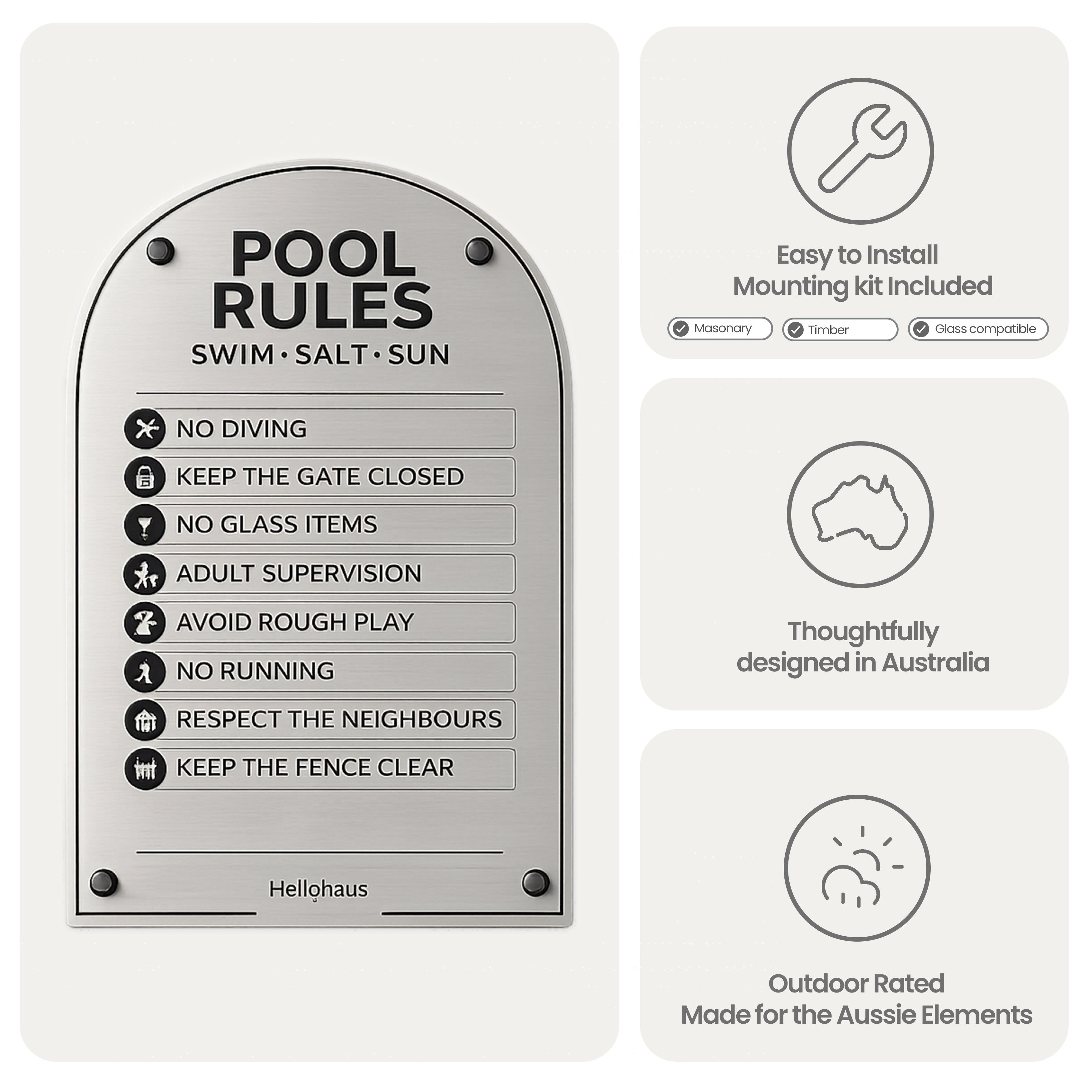 Metallic Pool Rules Sign